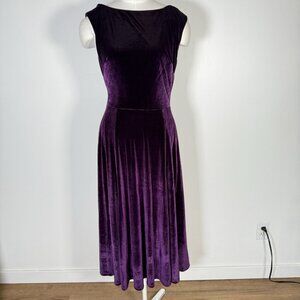 Betsey Johnson Midi Plum Purple Stretch Velvet Dress Fit + Flare Event Regency 6